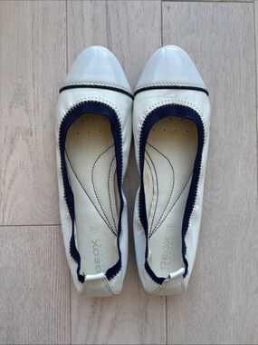 Geox Respira White and Navy Ballerina Flats